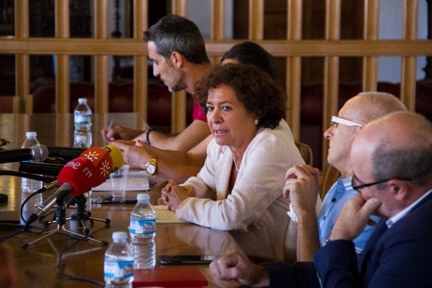 La rectora, Pilar Aranda, en rueda de prensa ayer.