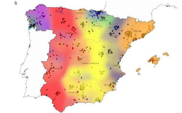 Resultado de imagen de mapa genetico espaÃ±a norte sur