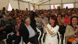 Reyes, junto a Griñán, Peñalver y Mar Moreno en la presentación de la candidatura del PSOE a la alcaldía de Jaén en el mes de abril. :: IDEAL/