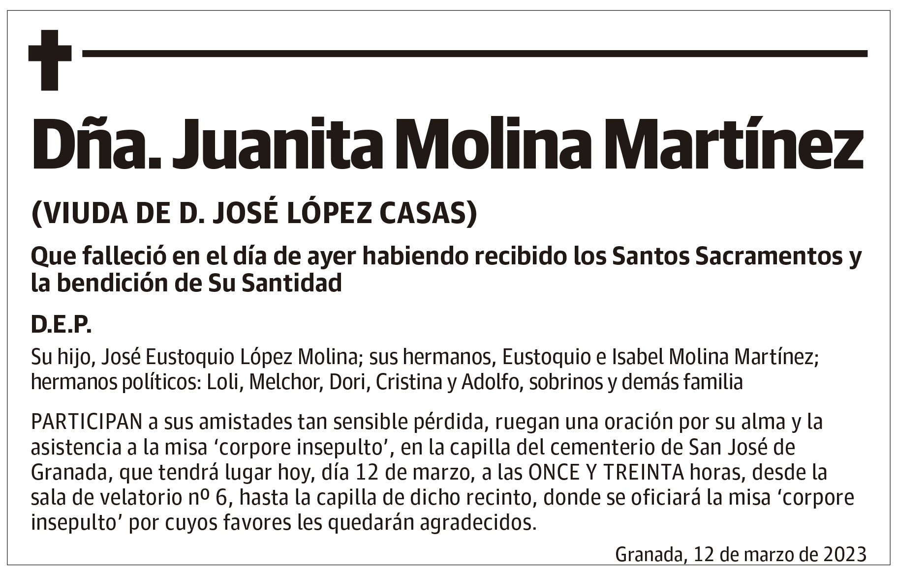 Dña. Juanita Molina Martínez