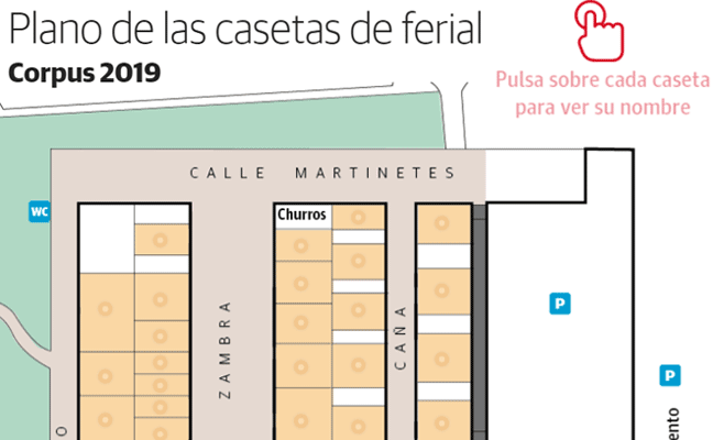 Las casetas del Corpus de Granada 2019, en el plano.