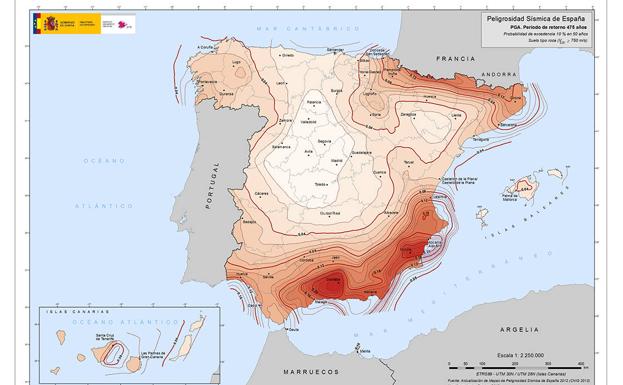El Mapa de Peligrosidad Sísmica de España sitúa a la zona Atarfe-Santa Fe con uno de los valores más altos del país.